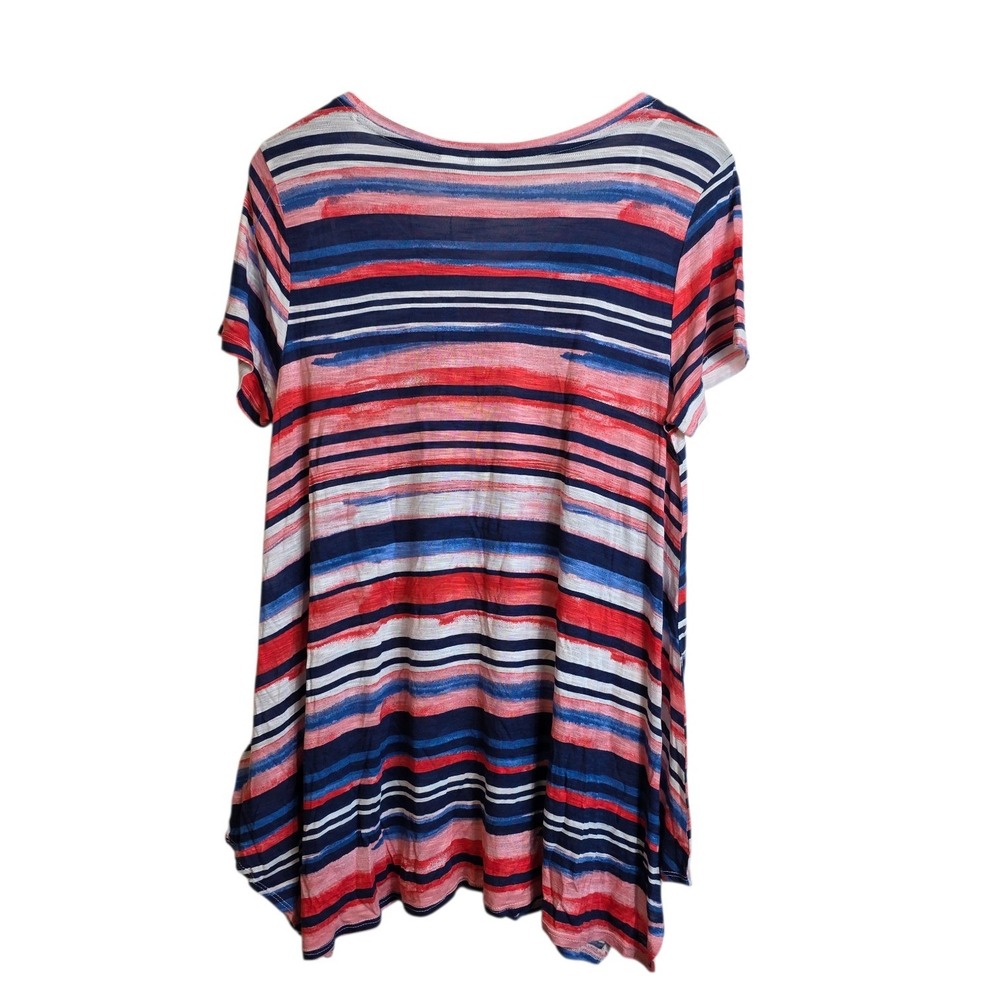 Artis A Nany Striped Tunic Top Red Blue White Scoop Neck Flowy Casual Tee 1X - Picture 4 of 15